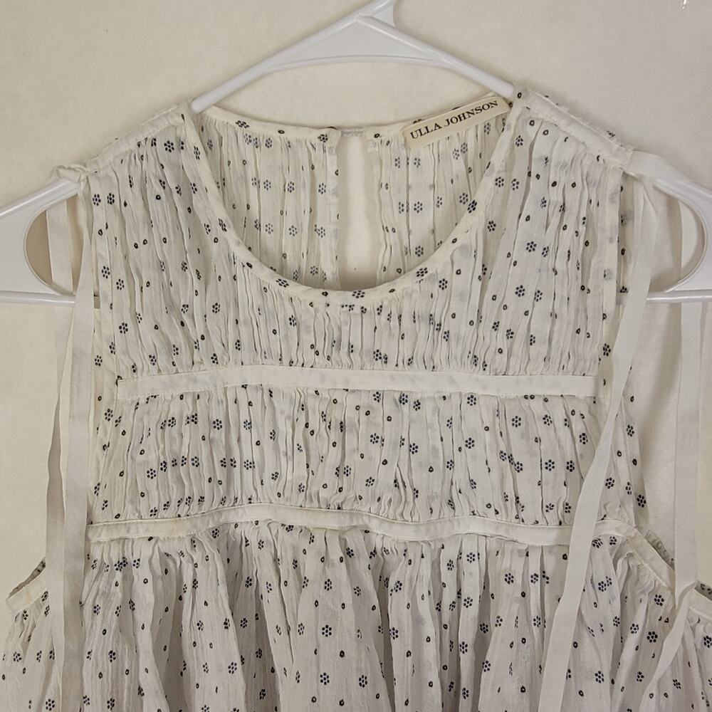 Ulla Johnson white blue ditzy print tie back babydoll top Size 4 Boho Feminine - Picture 7 of 10